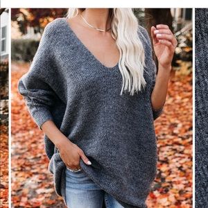 VICI COTTON BLEND TUNIC SWEATER - CHARCOAL